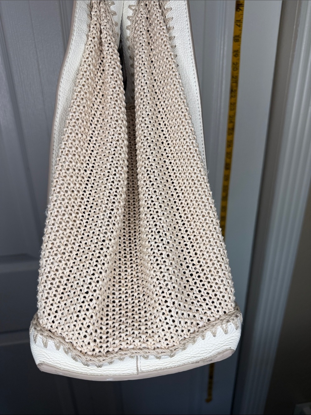 Sam Edelman White Leather & Beige Woven Shoulder Bag - Picture 3 of 8